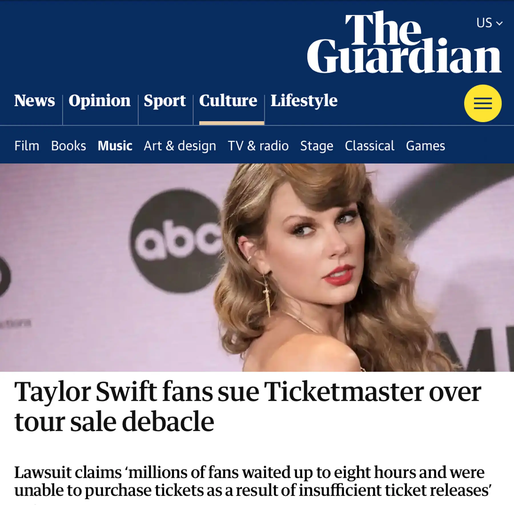 Taylor Swift Fans Sue Ticketmaster