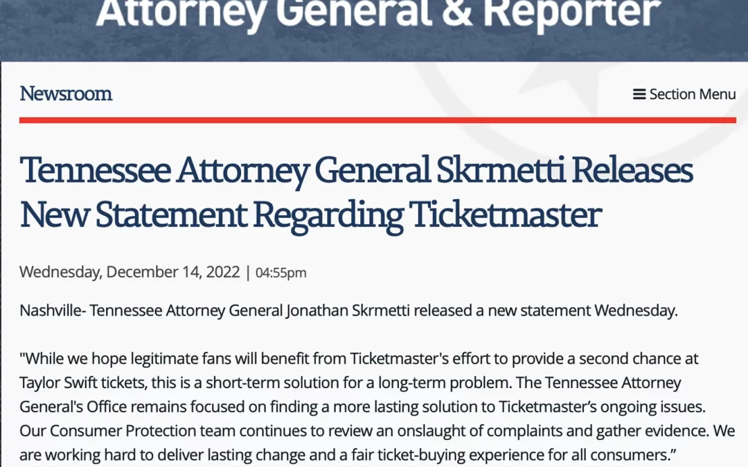 Tennessee Attorney Releases New Statement Regarding Ticketmaster