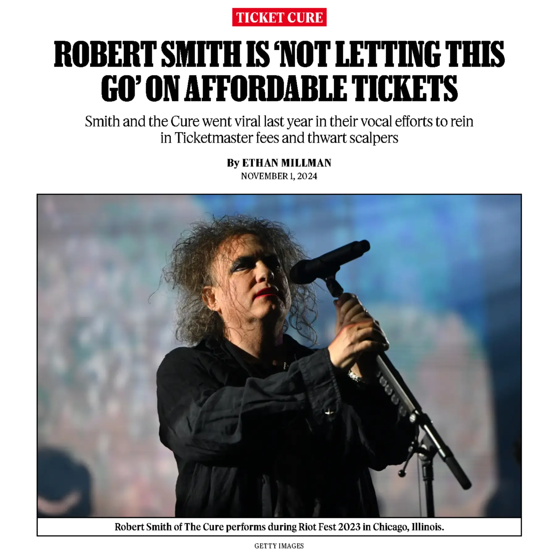 Robert Smith Opposes Ticketmaster