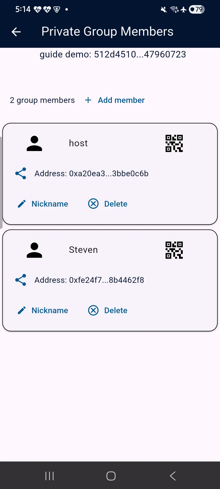teckel App User Guide 53 Left: the Private Chat Groups screen with the Host/Guest/Both filter