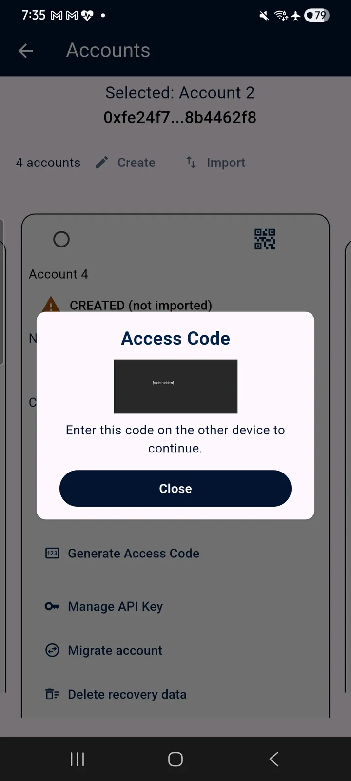 teckel App User Guide 32 One tap on “Generate Access Code” and the six-digit code appears in a dialog (masked in this figure).