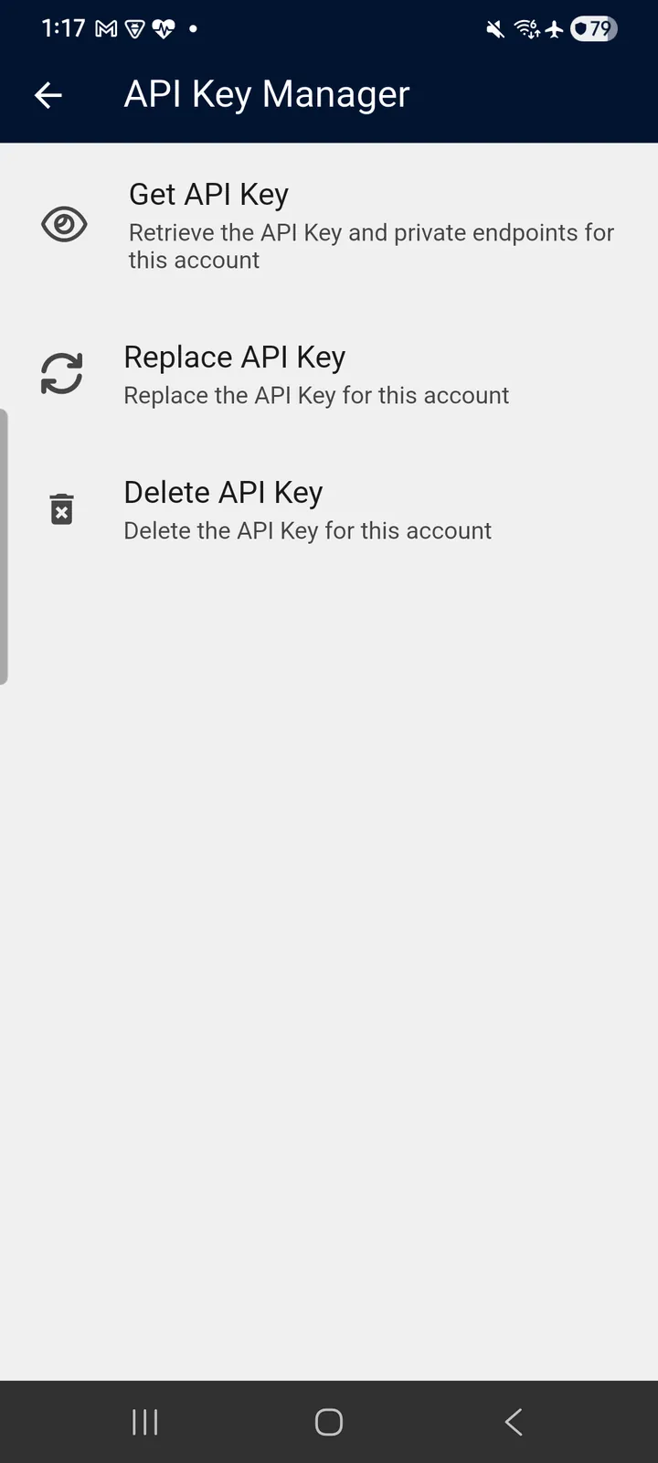 teckel App User Guide 33 The API Key Manager: Get, Replace or Delete the Account's API key.