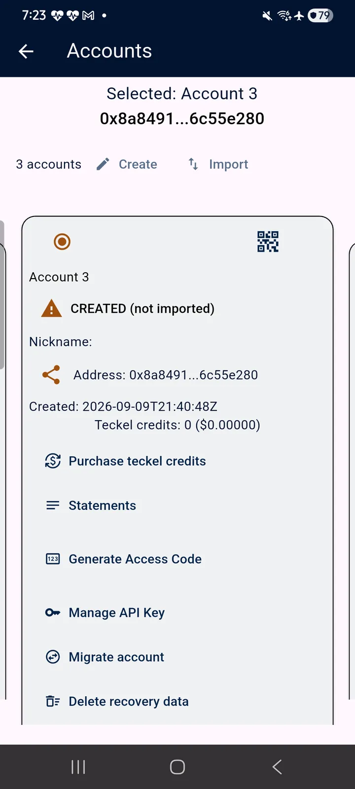 teckel App User Guide 20 One tap on “Create” (left) and the new Account exists and is active (right) — marked “CREATED (n
