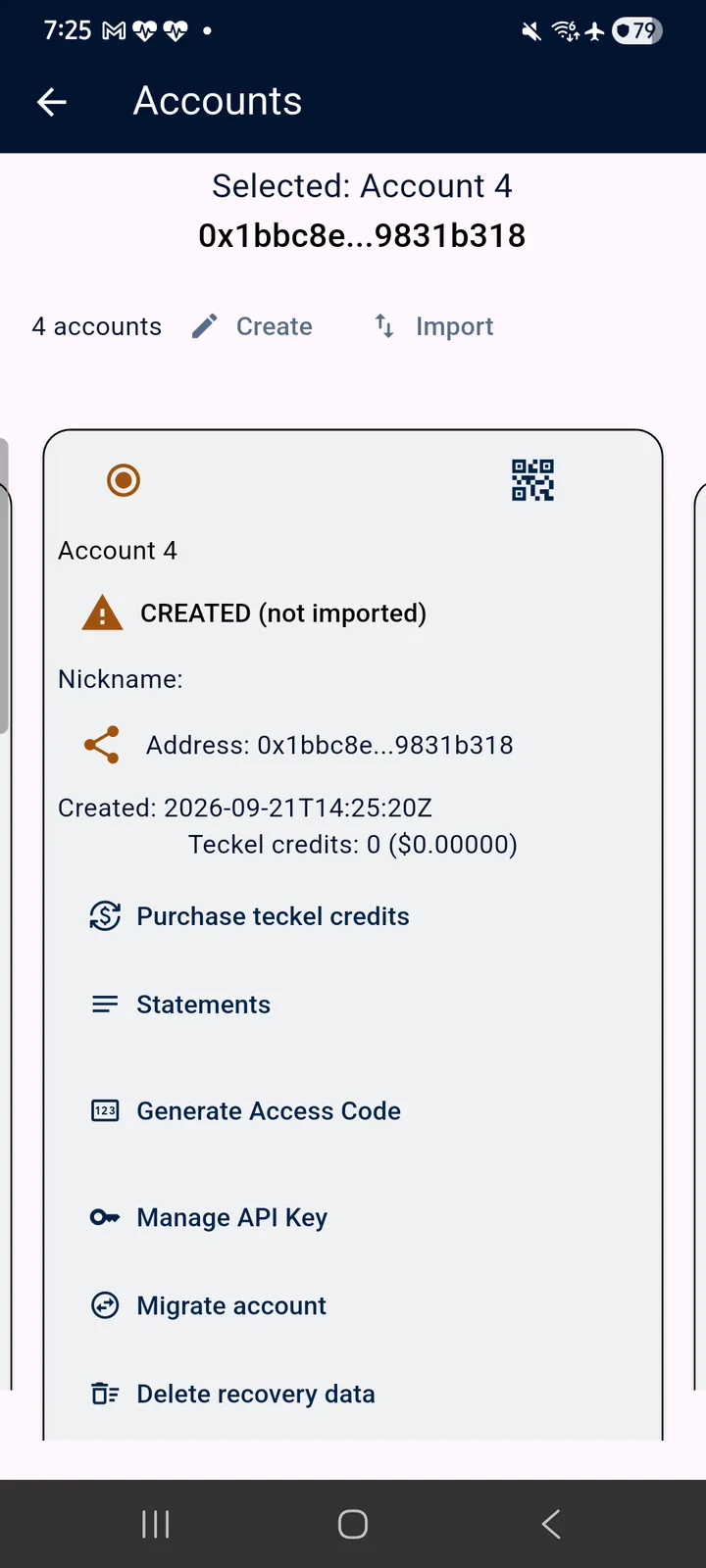 teckel App User Guide 21 One tap on “Create” (left) and the new Account exists and is active (right) — marked “CREATED (n