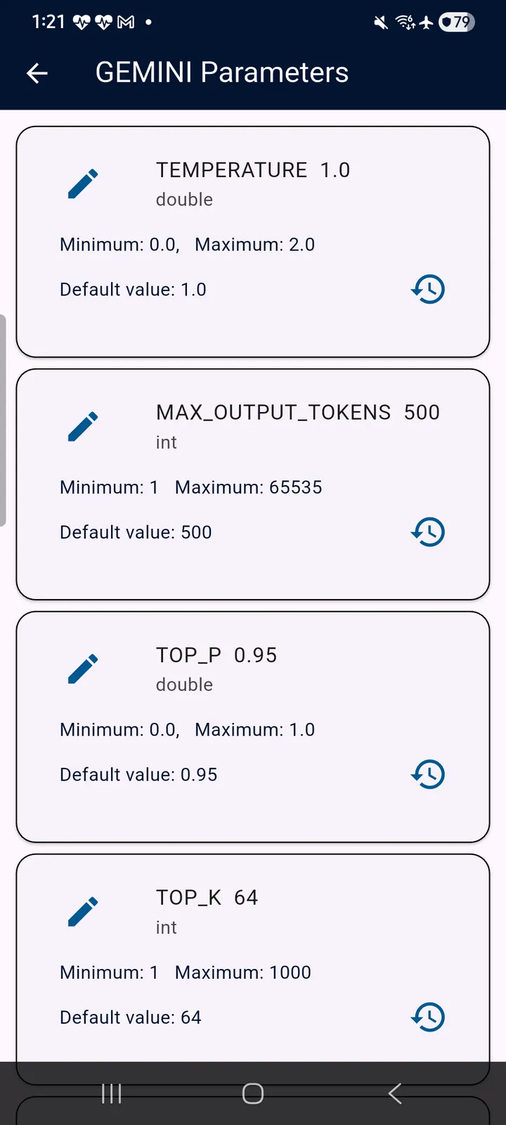 teckel App User Guide 14 A provider's parameter settings, with ranges and defaults