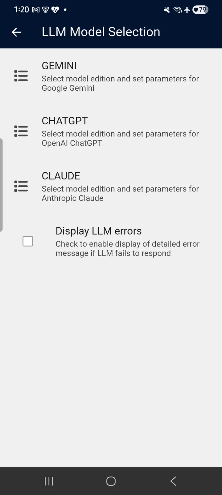 teckel App User Guide 12 Left: LLM Model Selection, one entry per provider