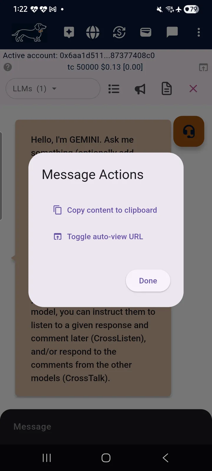 teckel App User Guide 15 Tapping a chat message: copy the content, or toggle auto-view of URLs.