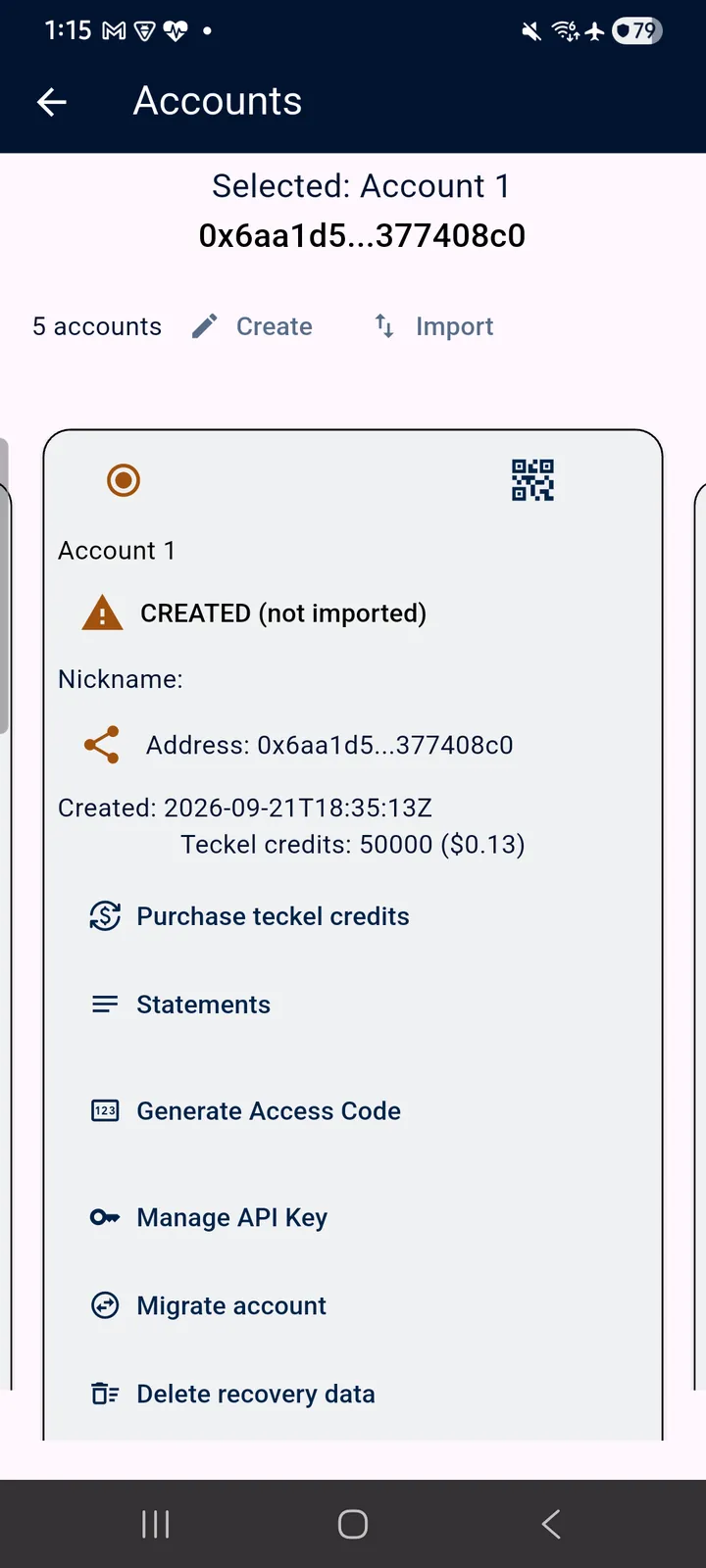 teckel App User Guide 4 Account 1, generated automatically at installation and credited with 50,000 free tc