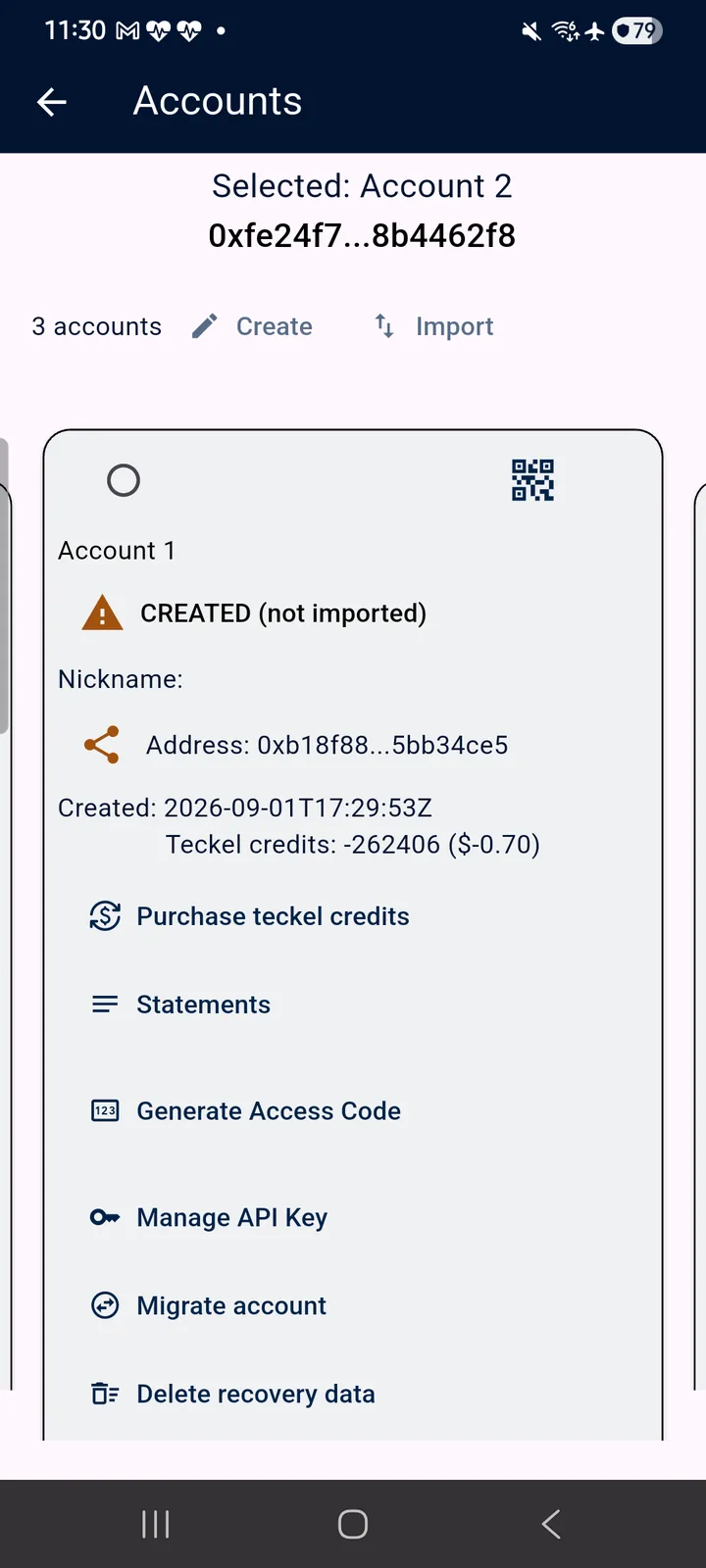 teckel App User Guide 43 An Account card after a voice session cost more than the Account held: “Teckel credits: -262406 ($-0.70)” &m
