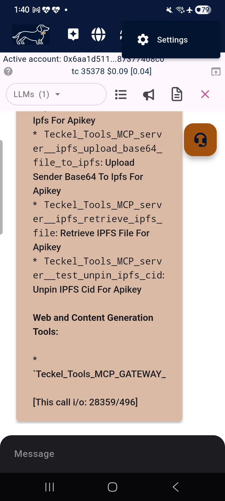teckel App User Guide 58 The App menu and the Settings screen.