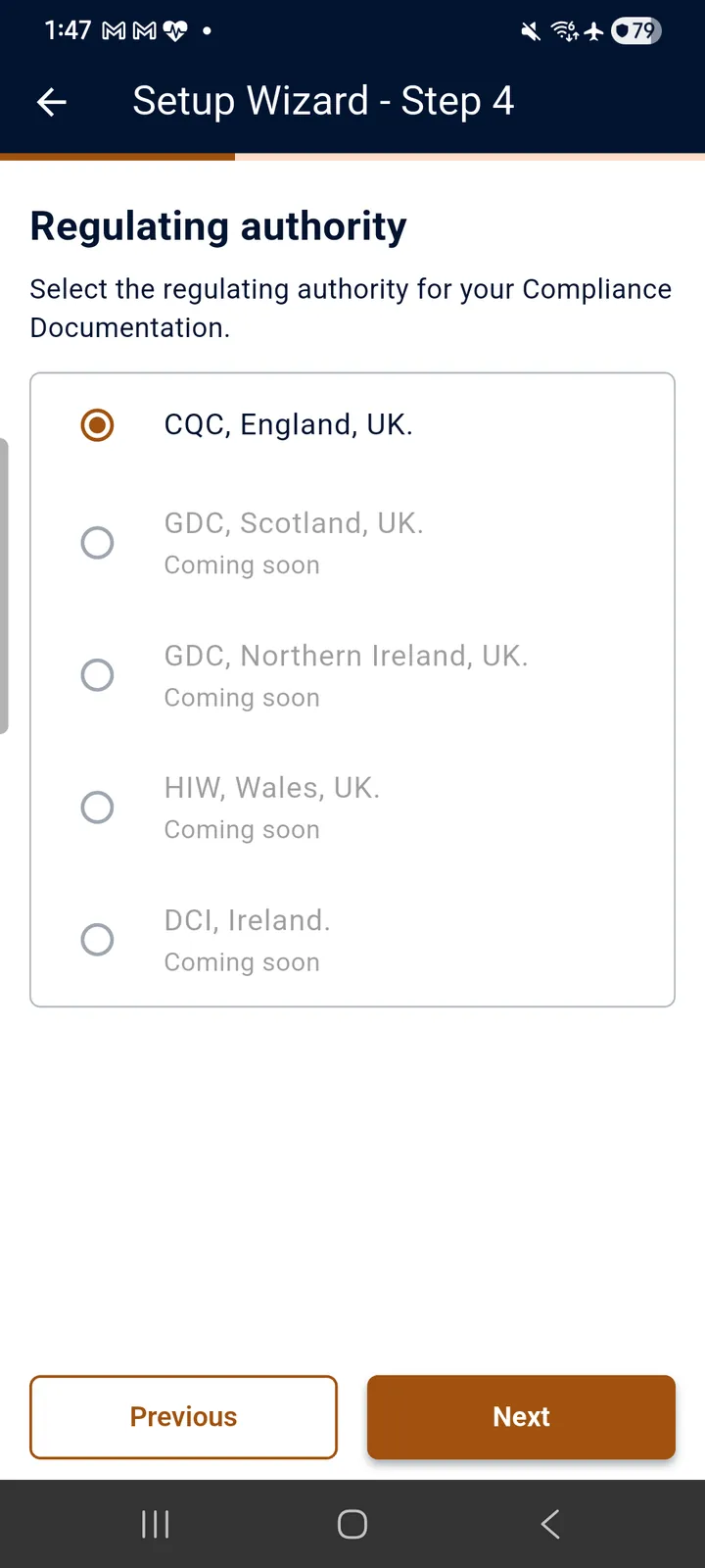 teckel App User Guide 39 Left: choosing the regulating authority